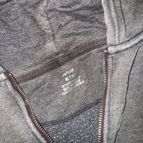 Aerie Quarter Zip Brown Hooded Pullover - Picture 3 of 4